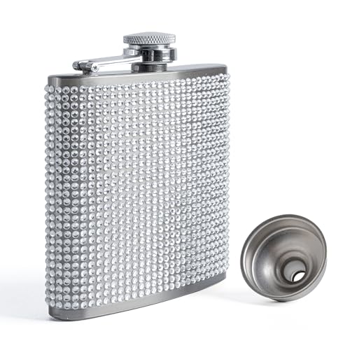 SPDYCESS Donna Fiaschetta con Diamante in Acciaio Inox 6oz Portatile Fiasco per Liquori con Imbuto Fiaschetta Tascabile per Regalo Festa Bar Campeggio