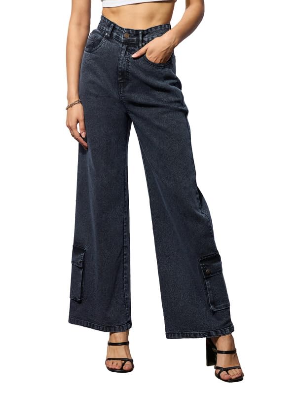 Image of barcino Blue Washed Hem Pocket Stretch Straight Jeans