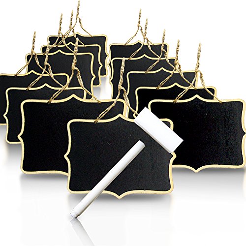 Efoxmoko 12 Mini Hanging Chalkboards Signs with Pen, Bigger Size 6.3 x 4.72 Inch, Small Blackboard Label for Party Wedding, Door Hanger Sign, Mini Chalk Signs, Decorative Chalkboard Tags with String