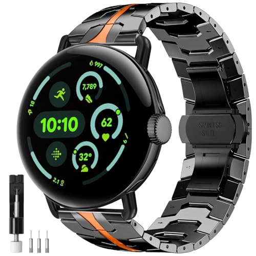 Image of Yeahxing No-Gap Metal-Band for Google-Pixel Watch-4-45mm - Stainless Steel Band for Google Pixel Watch 4 /3 45mm 2025, Adjustable Wristband for Men Women