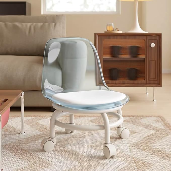 360 Rotating Rolling Acrylic Mini Chair with Round Rolling Seat | Backrest | High Resilience | Smart 4 Wheels Ideal for Adults & Kids | Multicolor | 1 Pc