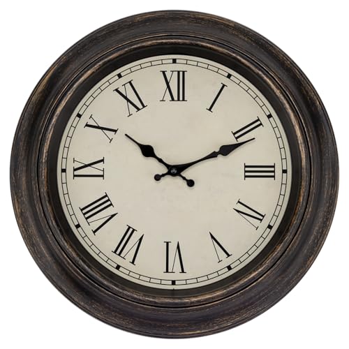 Image of Foxtop Large Bronze Wall Clock 18 Inch Silent Non Ticking Battery Operated Classic Vintage Retro Wall Clock Decorative for Living Room Kitchen Home Office (Roman Numerals)