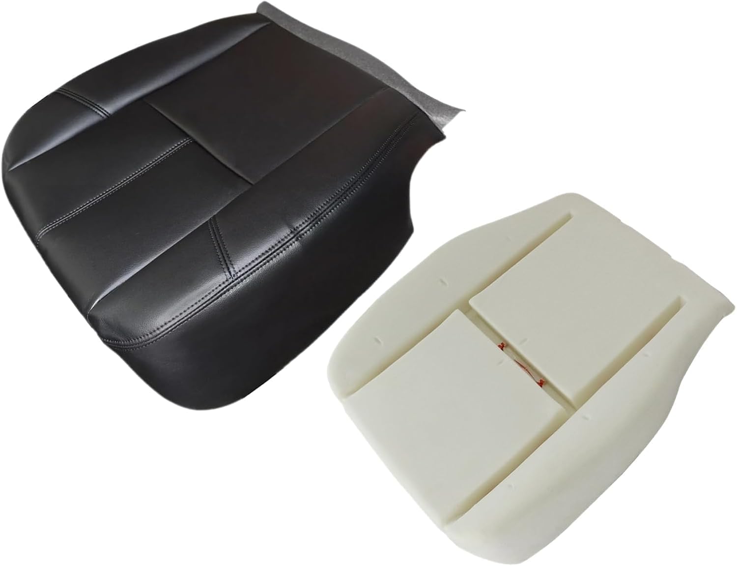 SecosAutoparts Driver Bottom Leather Seat Cover Black & Foam Cushion Compatible with Chevy Silverado GMC Sierra Tahoe Suburban Avalanche Yukon 2007 2008 2009 2010 2011 2012 2013 2014