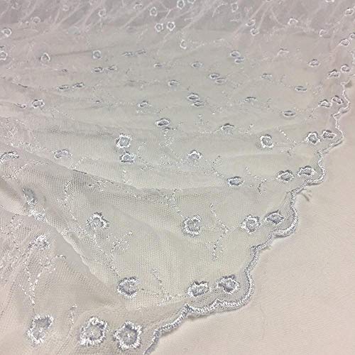 Embroidered Mesh Fabric Allover Double Border, Daisy Angels, 50" Wide, Choose Color, Multi-Use Garments Veils Children Dolls Decoration Tops - Amore Fabrics