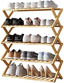 hkwshop Shoe Rack 5 Layers of Wood Color Foldable Without Installing Shoe Rack Simple Bamboo Shoe Rack Multi-layer Household Shoe Cabinet Economical Storage Rack Shoe Tower Shelf