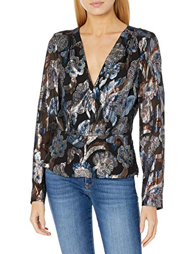 Ramy Brook Women's RAINN DEEP V-Neck Long Sleeve Printed TOP, Multi, 8