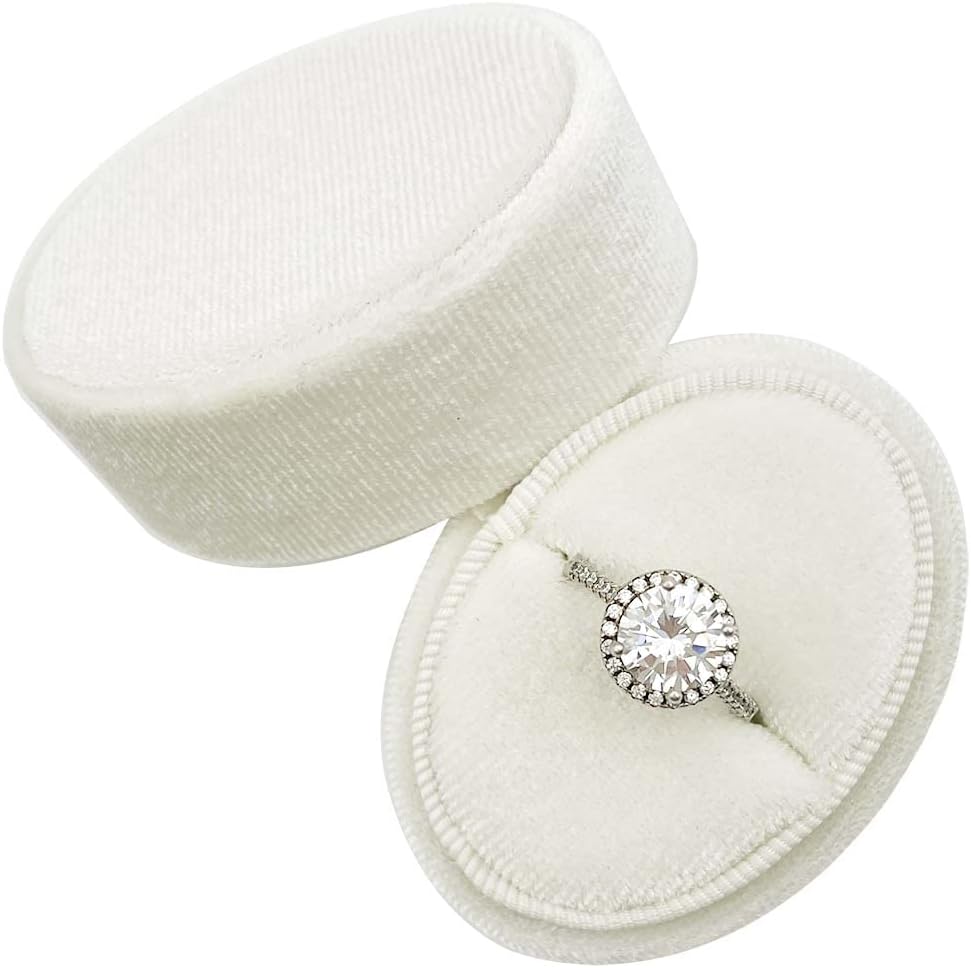 Beatilog Oval Velvet Ring Box - Premium Wedding Proposal Ring Display Vintage Handmade Wedding Rings Storage Holder Jewelry Organizer Gift Case for Engagement, Christmas,Ceremony (Beige)