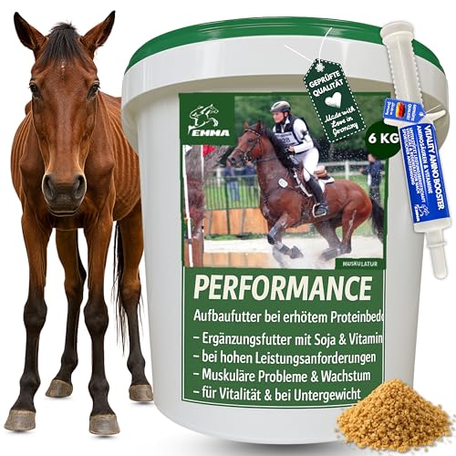 Pferd Aufbaufutter + Amino Booster 6 kg 30ml Pulver Muskelaufbau Pferde Aminosäuren Sojaschrot Protein Pferd | Vitamin E Selen B-Komplex Zink Biotin Muskel Plus Ergänzungsfutter Muskulatur Gewicht