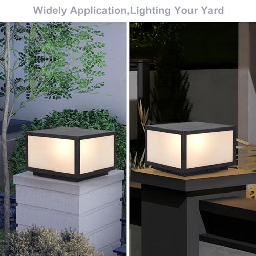 Outdoor Modern Post Light Hardwired,10" Square Metal Column Lights for Pier Mount & Flat Surface, IP65 Waterproof Sparkly Grey Stainless Steel Pillar Lamps for Patio Garden Driveway Deck Outside by mosueeard - Used condition - Image 7