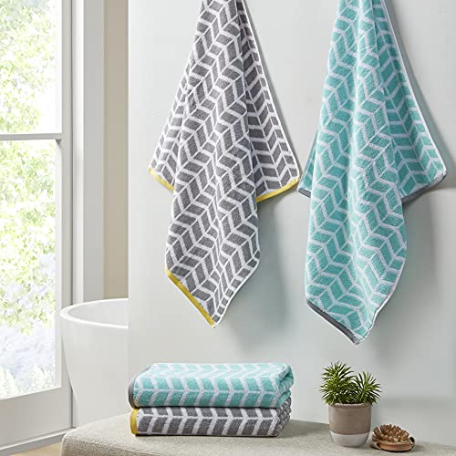Intelligent Design - Nadia Quick Dry, Premium Absorbent Chevron Cotton Towels Bath/Bathroom Set - Ultra Soft Bathroom Towels Set - Teal - 6 Piece Set Incl. 2 Shower Towel 4 Hand Towel #TOP3