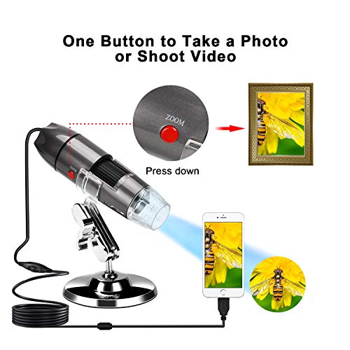 Image of USB Digital Microscope 40X-1000X Handheld Mini Microscope Camera Compatible with Window 7 8 10 Android for Students Engineers Biology Lovers Microbiological Observation, Gray