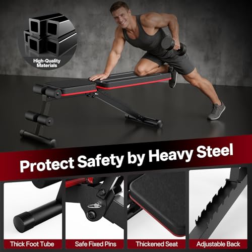 PASYOU Adjustable Weight Bench, Foldable, Incline Decline Flat, Bench Press with 660LBS, 95% Pre-Assembled, Compact Workout Bench Full Body Strength Training Bench for Home Gym, Wider Seat - Image 4