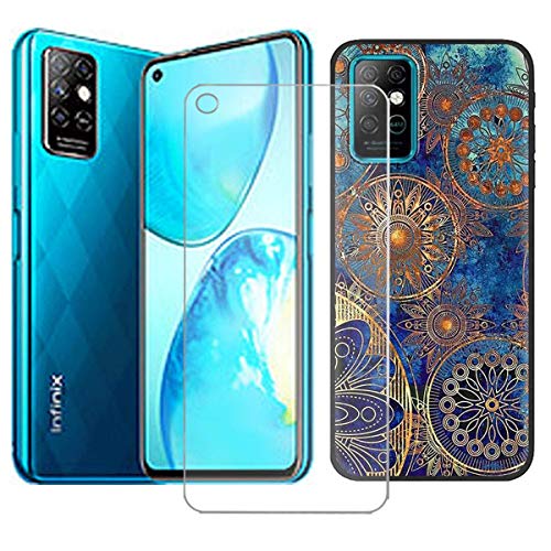 Case for Infinix Note 8 Cover + Screen Protector Tempered Glass Protective Film - YZKJ Flexible Soft Gel Black TPU Silicone Protection Case for Infinix Note 8 (6.95") - LLM11