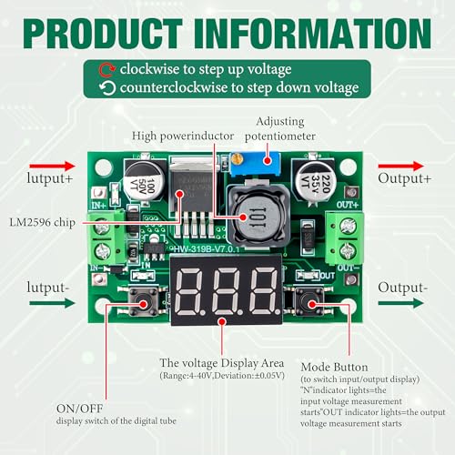 4 Pack LM2596S DC-DC Buck Converter Adjustable Step Down Voltage Regulator Power Module 4-40V to 1.25-37V 2A with LED Voltmeter Display3