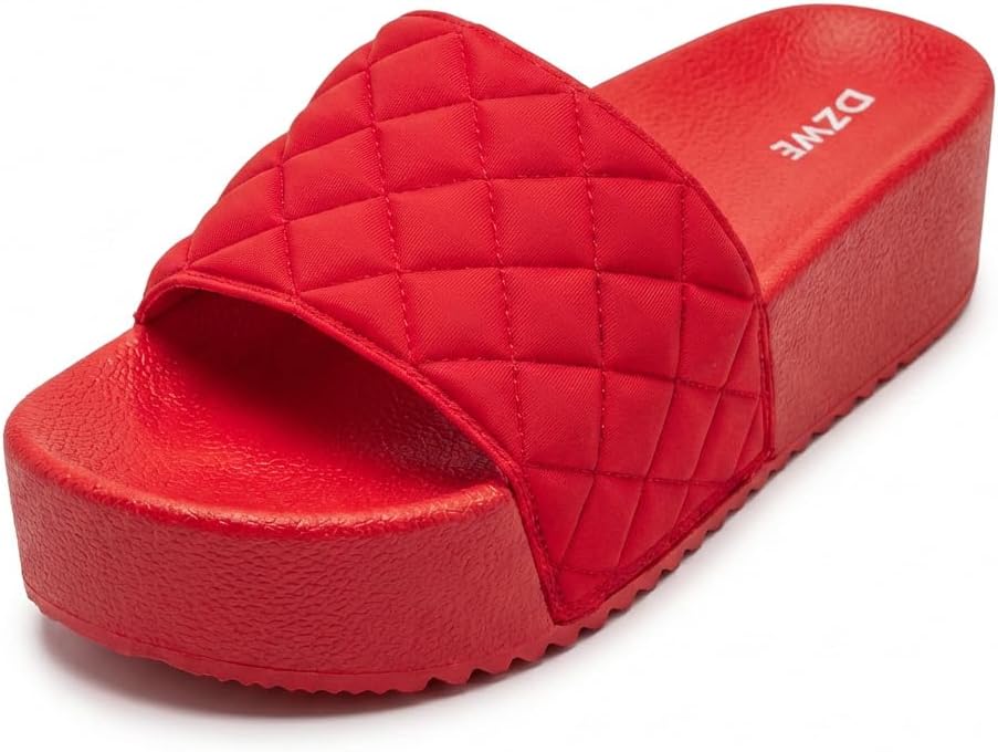 Platform Sandals Women Quilted Slide, Summer Sandals for Women Open Toe, Beach Sandals Cushioned Chunky Sole, Summer Shoes for Women Casual Wedge Style