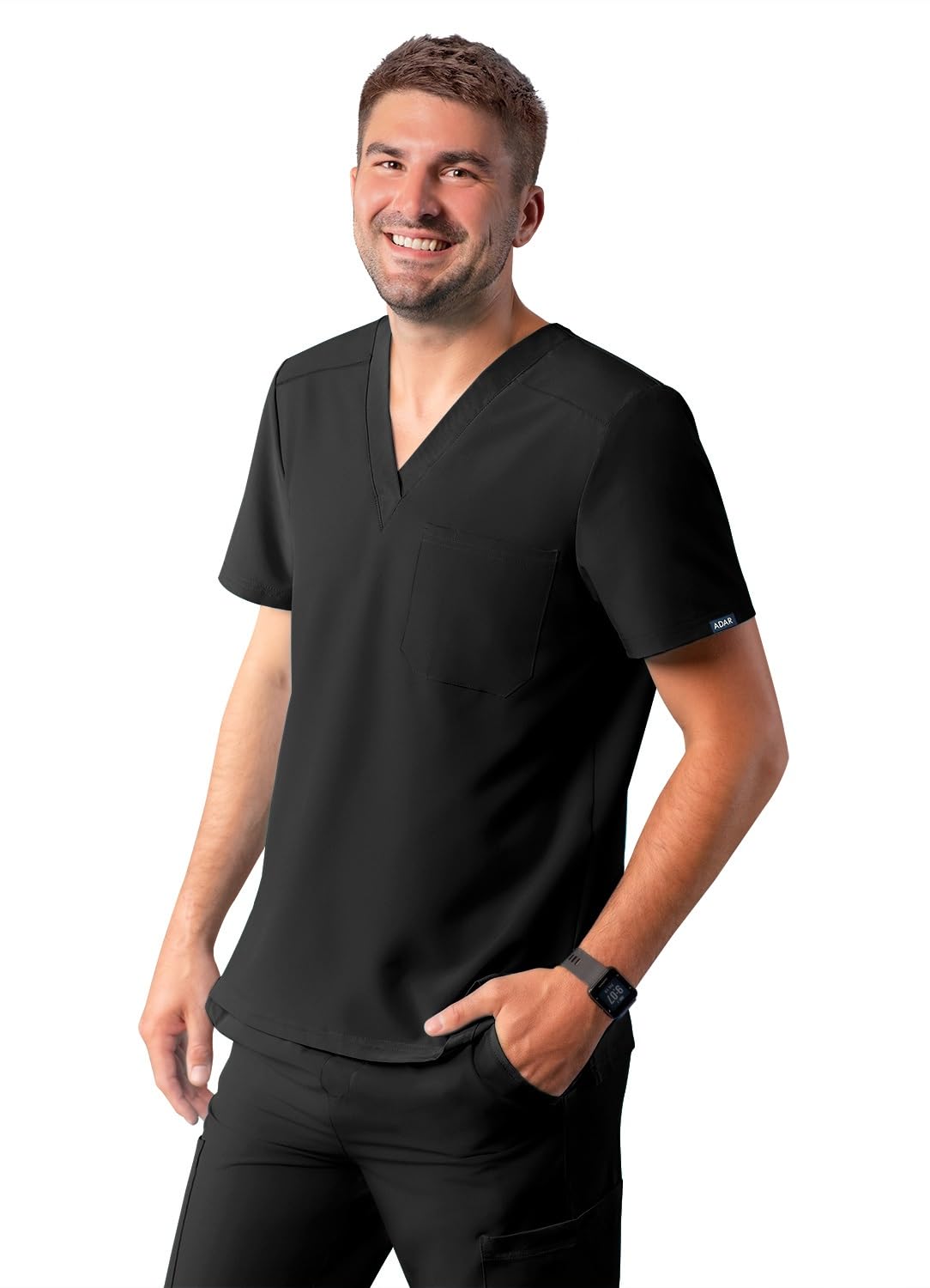 Adar Addition Scrubs for Men - Classic V-Neck Scrub Top - A6006 - Black - 3X