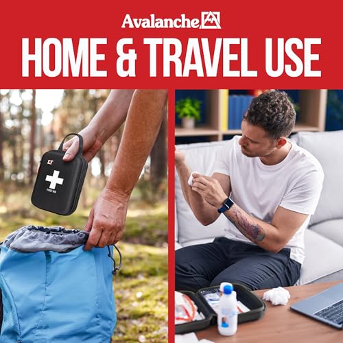 Image of Avalanche 53 Pieces First Aid Kit, Compact Emergency Supplies Kit for Home, School, Car, Travel, Sports or Camping in Hard Shell Foam Case, Portable Mini First Aid Kit, Black