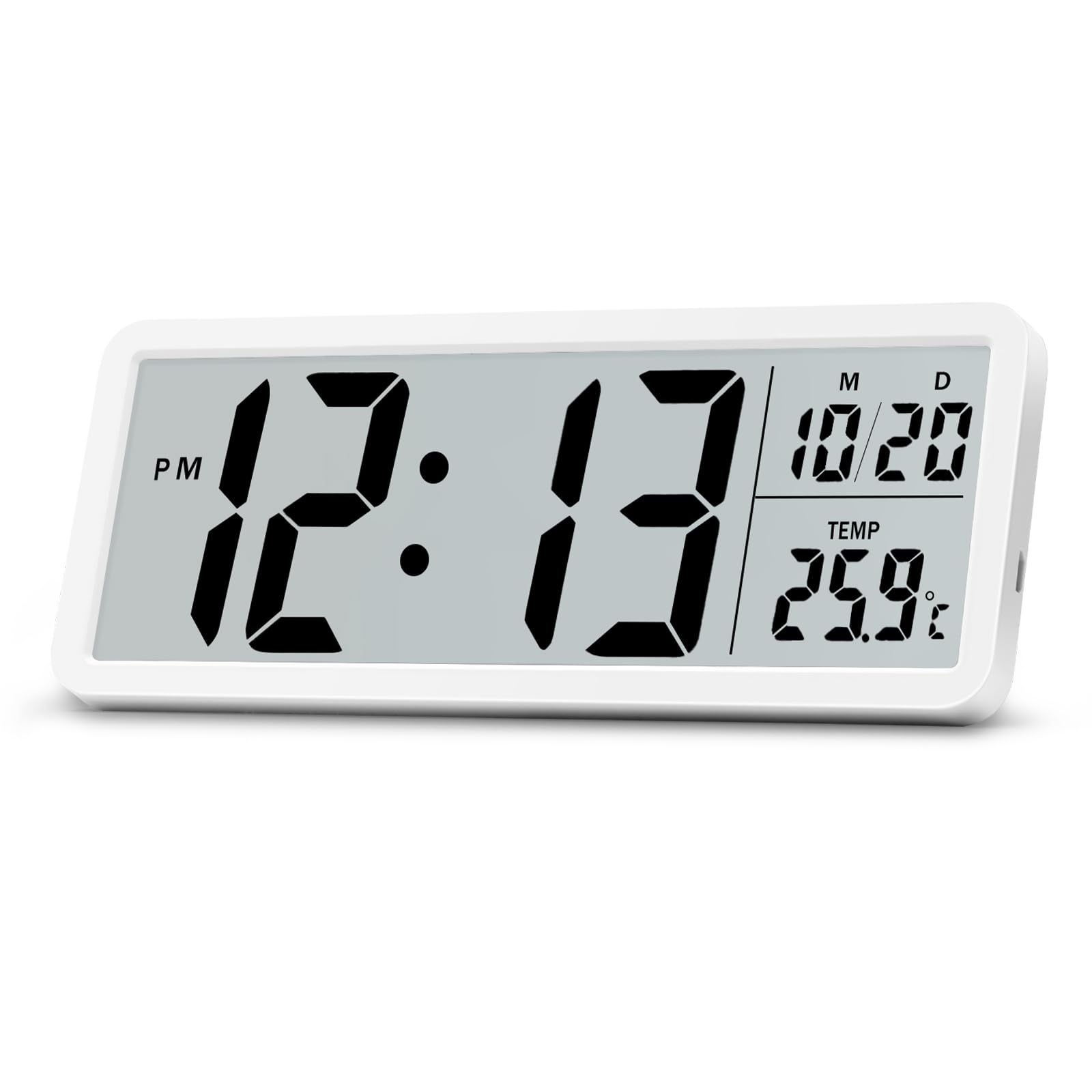Lafocuse LCD Digital Wall Clock Battery Operated, 8.5 Inch Large Display Digital Clocks with Date and Temperature, Modern Simple Desk Clock for Bedroom Living Room Office, White-image-0
