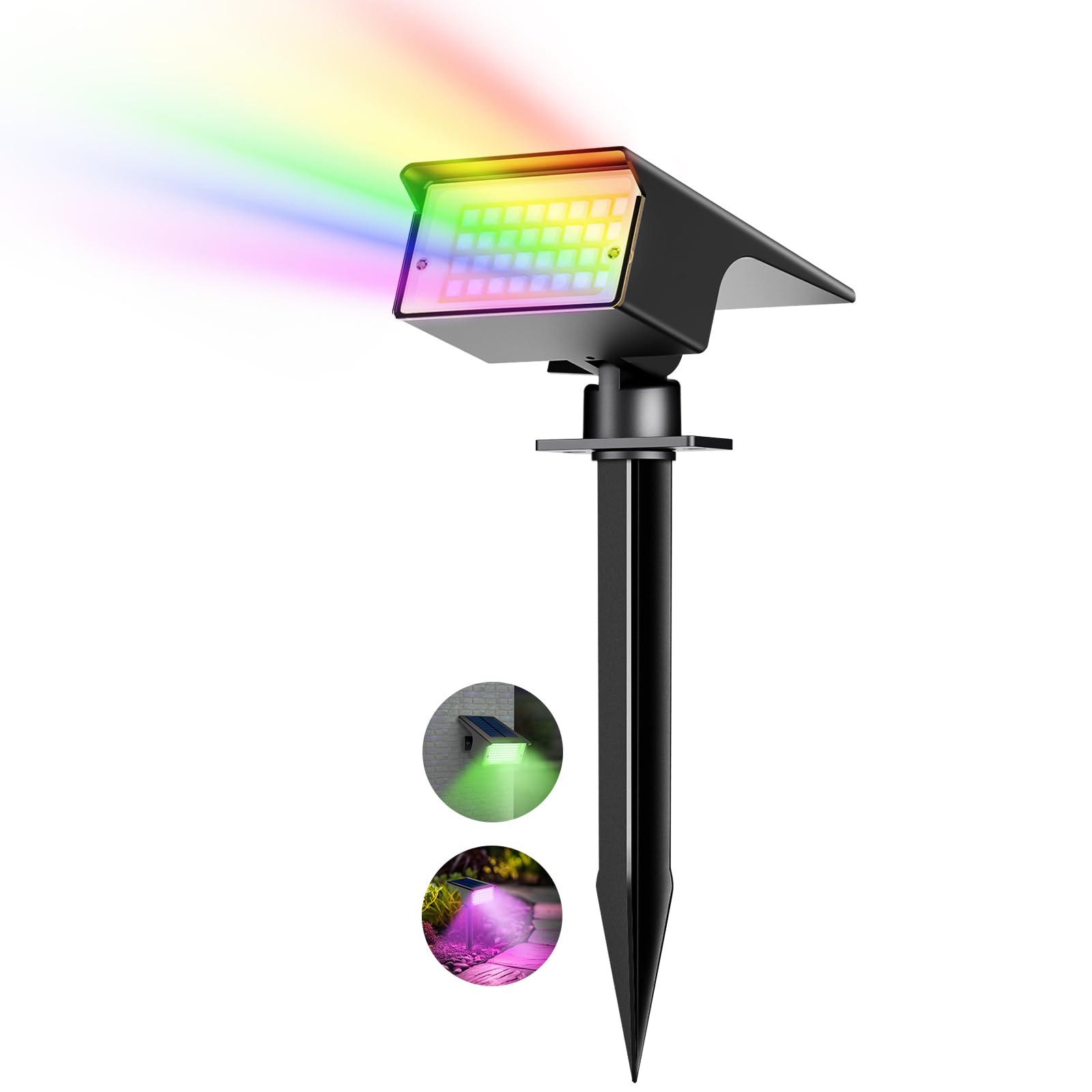 kolpop 1 Stück 77 LEDs Gartenleuchten für Außen Garten, 6000K Kaltweiß Solar Strahler, IP65 Wasserdicht, 3 Modi, 800LM Solarleuchten, Dusk to Dawn Solarlampen für Hof Bäume Weg Outdoor Pflanzen
