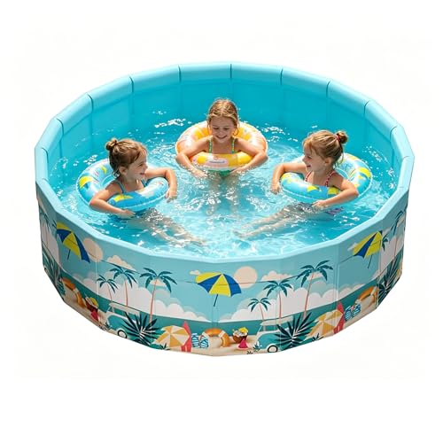 Planschbecken Groß, Ø120 x 45 cm Faltbarer Schwimmbecken Rund Swimmingpool, Nicht Aufblasbarer Outdoor Kinderpool, Gartenschwimmbad für Erwachsene, Hundepool, Ballgruben für Kinder (für 1-3 Pers)
