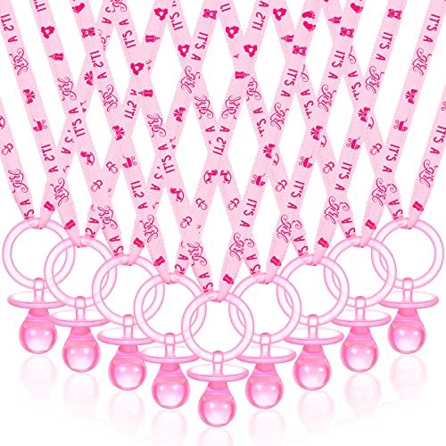 Image of Coume 60 Pieces Baby Shower Pacifiers Necklace Acrylic Pacifiers Necklace Charm Party Favors for Girls Boys Baby Shower Party Decorations Table Scatter(Girl Style,Pink)