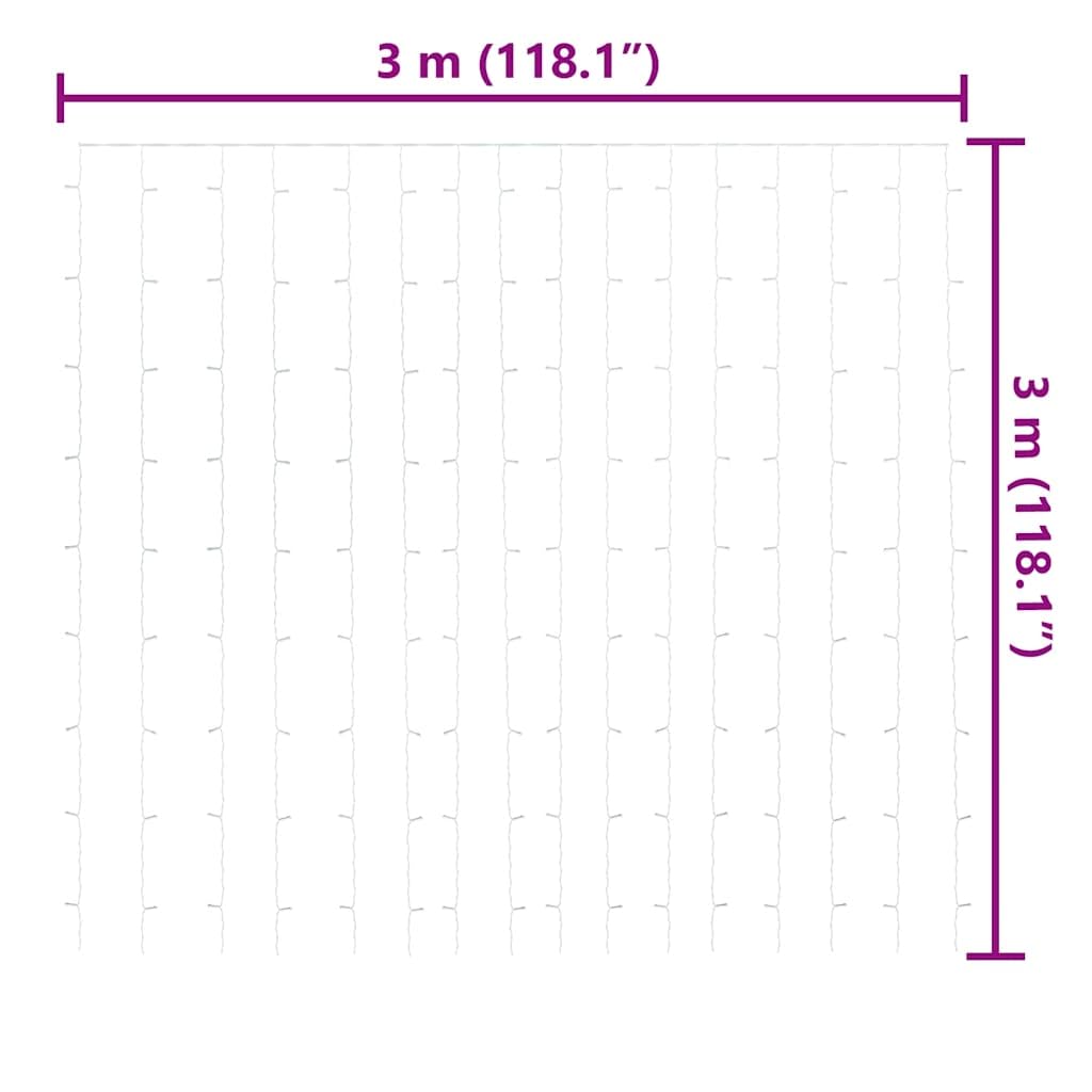 Tenda luminosa a LED, 3 x 3 m, con 300 LED, luce bianca calda, 8 funzioni, per interni ed esterni, illuminazione natalizia, finestra, balcone, giardino, luce d'atmosfera, decorazione
