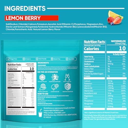 Image of Electrolytes Powder Packets Sugar Free, 30 Sticks High Sodium Hydration Packets, Low Calorie Electrolyte Packets Drink Mix Liquid Daily IV with Lemon Berry, 10.5OZ