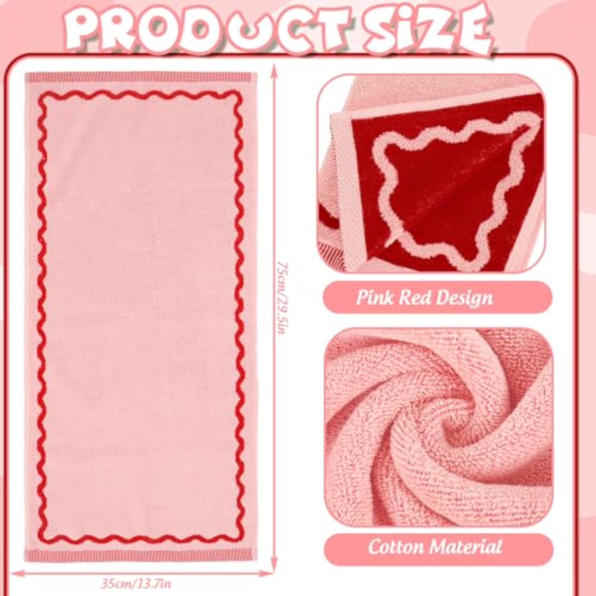 Pink Red Decorative Hand Towels 2 Pack, Scalloped Print
