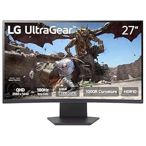 LG 27GS60QC-B Ultragear Curved Gaming Monitor 27-Inch QHD (2560×1440) 180Hz 1ms 1000R AMD FreeSync HDR10 HDMIx2 DisplayPort Borderless Design Black Stabilizer DAS Crosshair FPS Counter – Black
