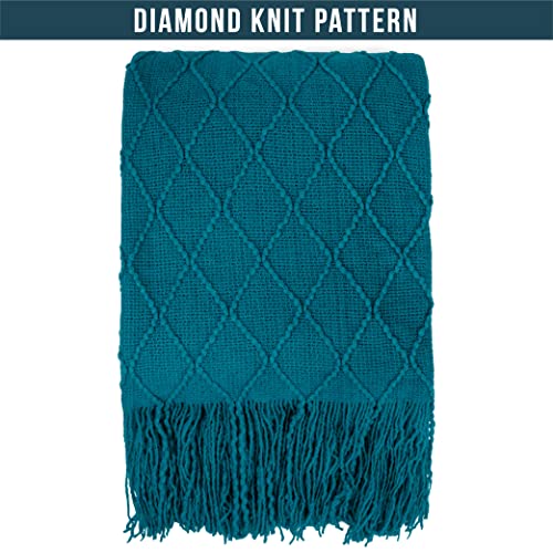 Pavilia Teal Blue Knit Throw Blanket Couch, Soft Knitted Boho Blanket, Farmhouse Home Decor Woven Throw, Cozy Decorative Afghan Bed Sofa, Outdoor Summer Fall Gift, Lightweight, Turquoise Blue, 50X60 #TOP2