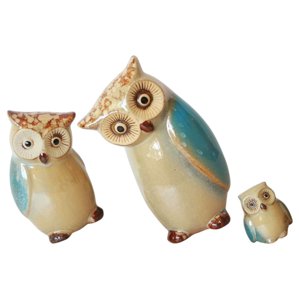 Figurines de hiboux en céramique dorée MAGICLULU, trio de statues élégantes pour salon chic