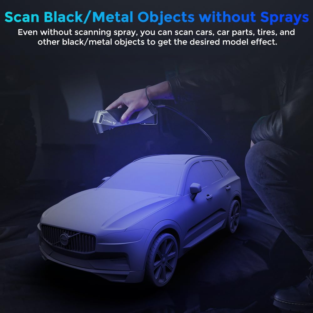 Creality CR-Scan Raptor scanning a black car without spray