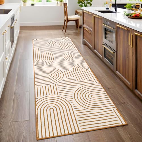 ROYHOME Modern Rug 2x6 Runners for Hallways, Abstract Kitchen Runner Rugs Non Slip Bath Runners, Rainbow Washable Runner Rug for Bedroom, Soft Long Rugs for Entryway Bathroom Laundry Dorm, Orange