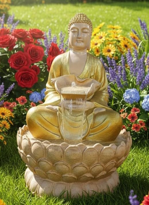 Image of Lotus Buddha Indoor Outdoor Waterfall Fountain 52 INCH | Office Decorative Items Best Welcome Gifts for Guest Also Best Gift Items for Home Decoration(Golden)
