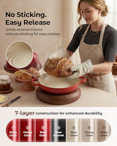 Image of 5QT Enameled Cast Iron Sourdough Bread Oven & Starter Kit, Red | Tight-fitting Dome Lid Helps Retain Steam, Baking Kit Supports Proofing, Scoring & Dough Transfer, Complete Artisan Bread Set