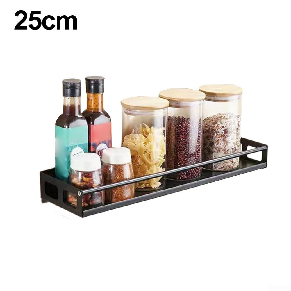 Étagère Murale Pour épices Ou Décoration - Noir - Longueur 40 Cm - Acier Inoxydable - Installation Facile Avec Colle