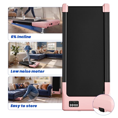 Image of DeerRun Walking Pad with 6% Incline, 3 in 1 Under Desk Treadmill for Home Office & Small Spaces, 2.5HP Quiet Walking Pad Treadmill with 300lb Capacity, 0.6-3.8MPH, App & Remote Control