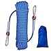 Outdoor-Kletterseil Durchmesser 10mm Statisches Kletterseil im Freien, Hochfestes Sicherheitsseil Geflochtenes Nylonseil, Rettungsseil Feuerrettungs-Fallschirm-Seil mit 2 Karabinern, Blaue Länge 20m