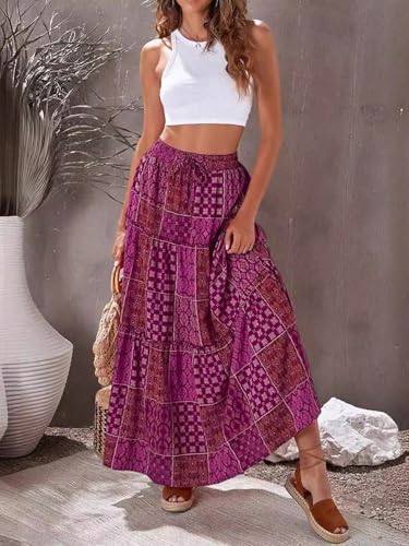 Women's Casual High Waist Tie Bohemian Style Paisley Print Long Maxi Skirt4