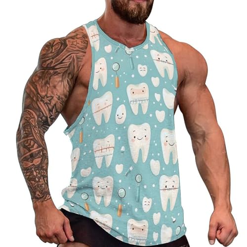Vosery Camiseta sin mangas para hombre de verano, con estampado de dientes de dibujos animados, delgadas, para entrenamiento, gimnasio, correr, sin mangas, Estilo-5, Large