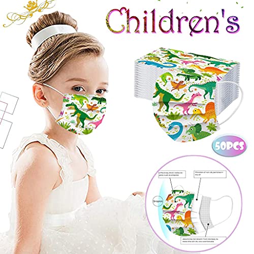50PCS Kids Disposable Face Protective Equipment Breathable Comfy 3 Ply Protective Cute Butterfly Dinosaur Mouth Covering, M - 50 Pieces, One Size - Image 3