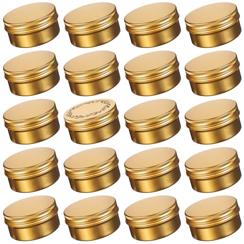 24 Pack 3oz Screw Top Aluminum Tin Jars with Screw Lids and Blank Labels - Refillable 90ml Metal Containers for Lip Balms, Candles, Salves, Spices, Crafts (Gold)