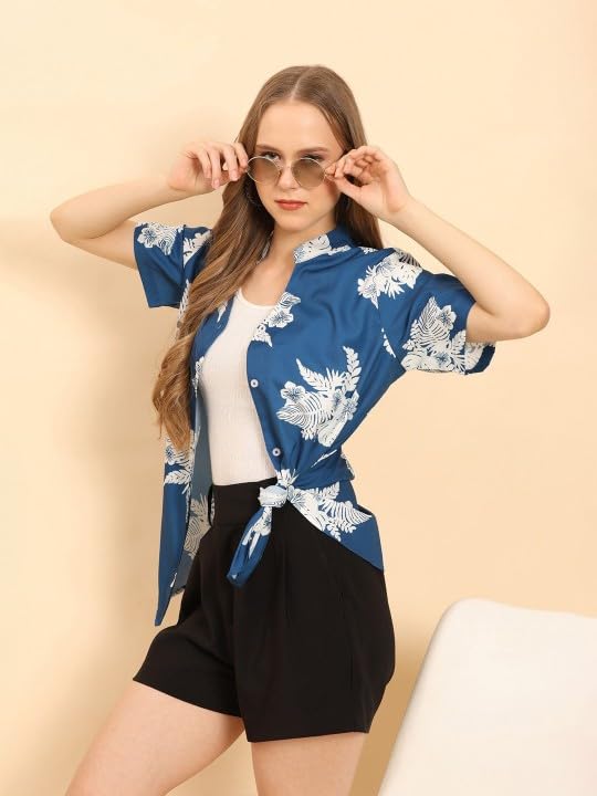 Image of Trendy Queen Printed Straight Mandarin Neck Shirt for Women's | Tops for Woman Shirts | Shirt for Women Stylish Western (SD780 S)