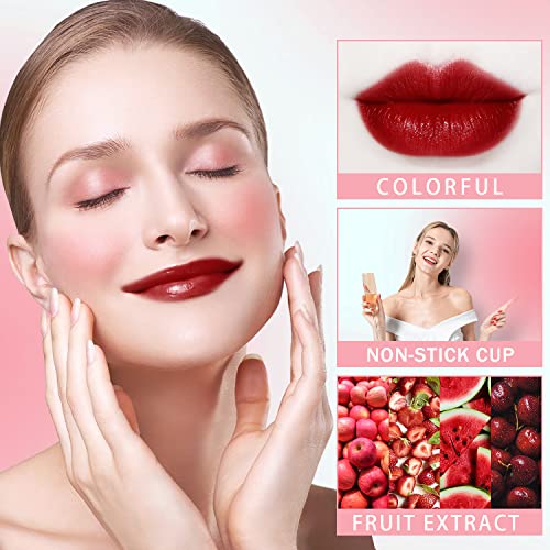 4 Pcs Fruit Lip Stain Set, Vivid Watery Lip Tint Lip Gloss, Plump Velvet Lip Tint Stain, Natural Matte Liquid Lipstick For Lips Cheek Eye, Non-Stick Cup Mini Tinted Lip Long Lasting Waterproof (4 Colors) #TOP5