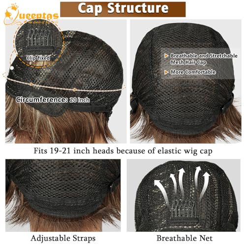 Image of 8 inch Short Synthetic Pixie Cut Wig for Women with Bang Brown Highlight Blonde