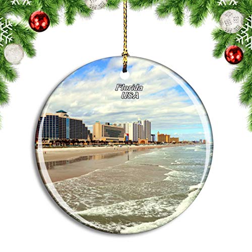 Weekino Usa America Daytona Beach Florida Christmas Xmas Tree Ornament Decoration Hanging Pendant Decor City Travel Souvenir Collection Double Sided Porcelain 2.85 Inch #TOP22