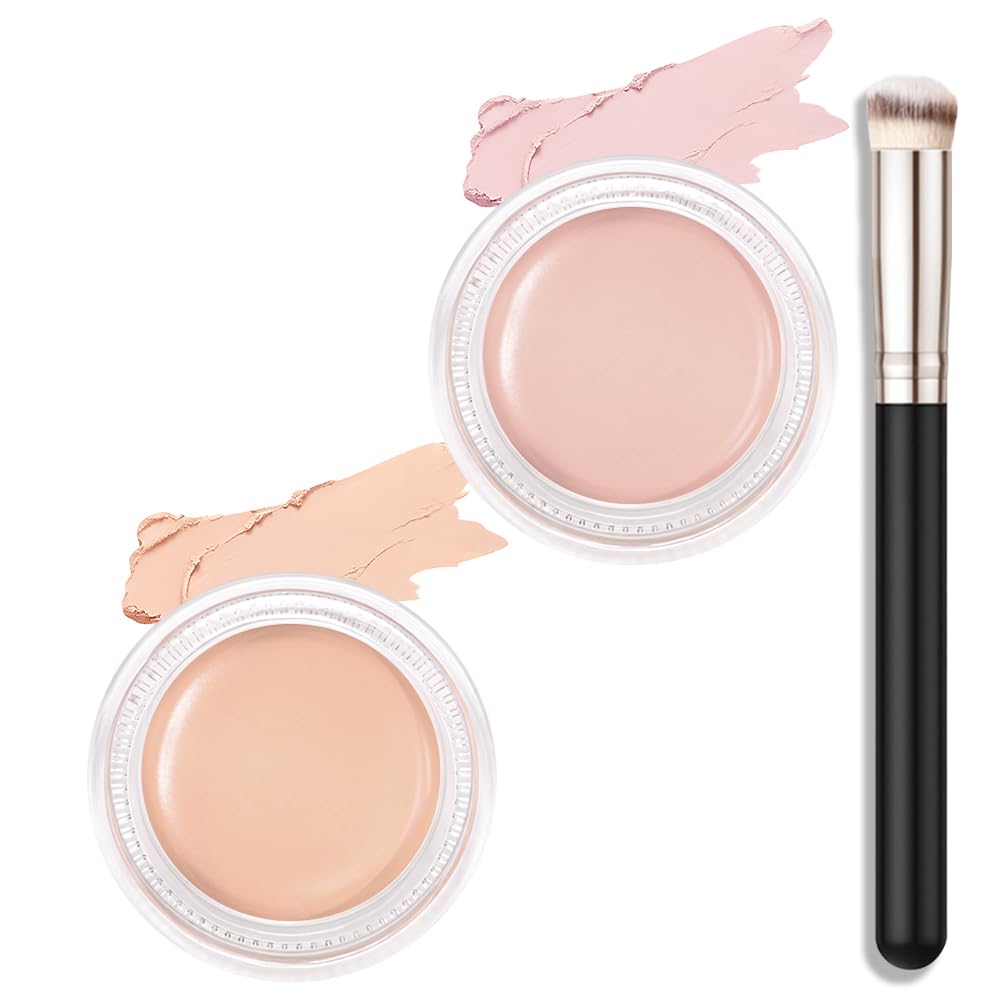 Kaely 2Pcs Cream Pot Concealer Full Coverage Makeup Set, Under Eye Brightener Color Correcting Concealer for Dark Circles, Waterproof Foundation Palette with Brush, Corrector de ojeras, 07+08 0.17 Ounce (Pack of 2) Set01-07+08