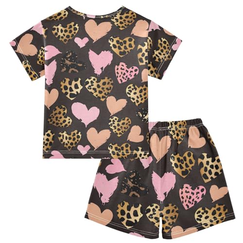 ALAZA Leopard Love Heart Pajamas Short Sleeve 2 Piece Sleepwear Top and Bottom Pajama Set Unisex2