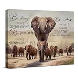Inspirational Elephant Canvas Wall Art Be Strong African Elephants Print Poster Framed Painting Artwork for Home Bedroom Living Room Wall Decoration 8x10 Inch