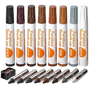Meubelreparatieset Houten Markers – Set van 17 – Markers en Wax Sticks met puntenslijper Kit, voor vlekken, krassen, houten vloeren, tafels, bureaus, timmerlieden, bedposten, Touch Ups en Cover Ups- van Katzco